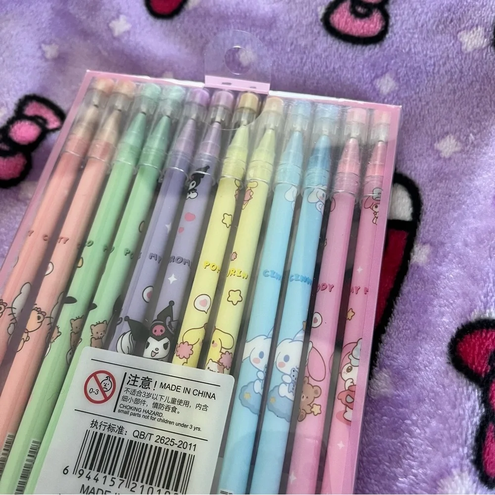 Set of 12 Sanrio Black Ink Pens in a Plastic Carrying Case